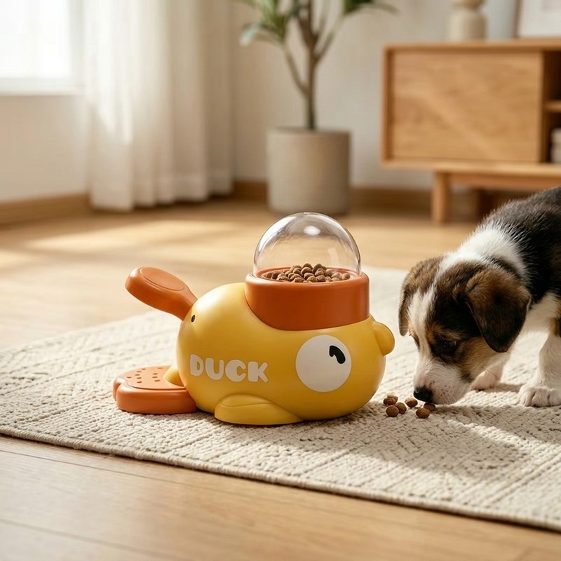 Dog Puzzle Feeder Toy - 미끄럼 방지 받침대가 있는 인터랙티브 노란색
